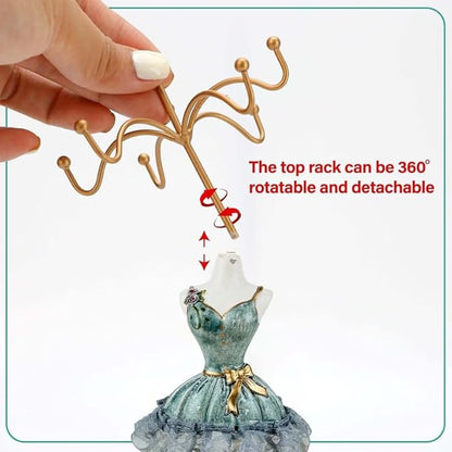 Go Hooked Doll Dress Jewelry Holder Stand | Jewelry Organizer Stand with Hooks for Necklaces, Earrings, Bracelets & Rings | Decorative Jewelry Storage Display for Dressing Table Bedroom Gifting (Grey)