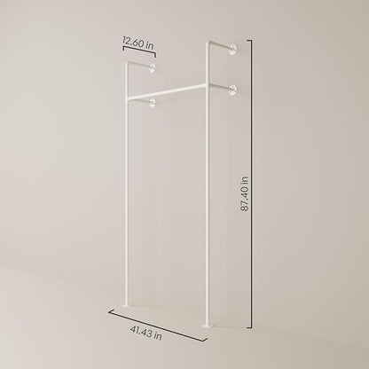 pamo White Clothing Rack Wall Mounted – Pipe Closet System in White Powder-Coated Steel – 41" W × 87" H, 309 lbs – Walk-In Closet & Bedroom