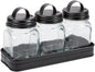 Set of 3 Glass Canisters in Galvanized Tray - Canisters in Tray Black