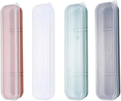 4 Pack Travel Utensil Holder Carrying Case with Slot Stand Storage Box Organizer for Outdoor Reusable Tableware Kit Portable Flatware Cutlery Set Camping Knife Fork Spoon Chopsticks Utensils