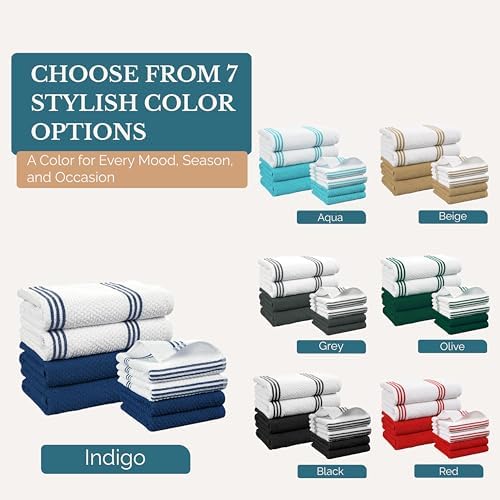 Casa Platino Kitchen Towel Set 8 Pc 4 Dish Cloths (13"x13") & 4 Kitchen Towels (16"x26") - Absorbent, Quick Dry, Soft, Durable Dish Rags With Hanging Loop for Wiping Surfaces & Drying Dishes - Blue. - Image 7