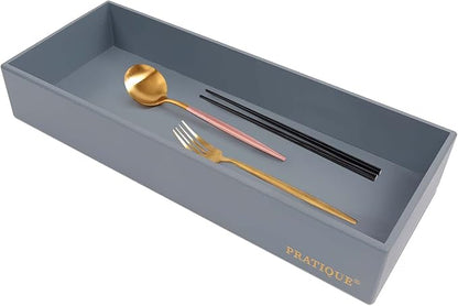 PRATIQUE Bamboo Drawer Organizer - Kitchen Utensil Organizer Silverware Tray Cutlery Holder，Office Desk Supplies and Accessories,15 * 5.9 * 2.6,Grey