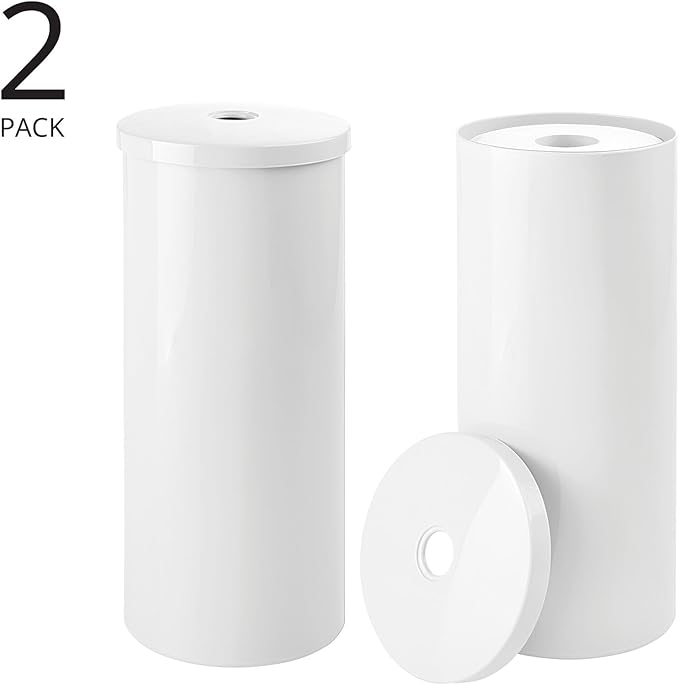 mDesign Plastic Floor Stand Toilet Paper Organizer with Cover, 3-Roll Space-Saving Tissue Storage for Bathroom - Fits Under Sink, Vanity, Shelf, in Cabinet, Corner - Aura Collection - 2 Pack - White