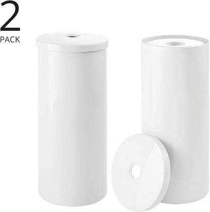mDesign Plastic Floor Stand Toilet Paper Organizer with Cover, 3-Roll Space-Saving Tissue Storage for Bathroom - Fits Under Sink, Vanity, Shelf, in Cabinet, Corner - Aura Collection - 2 Pack - White