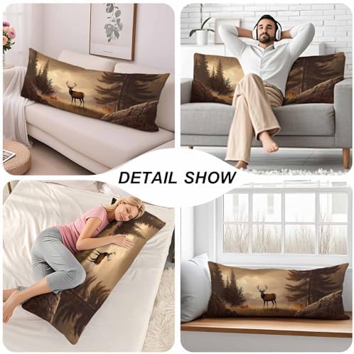 Deer Body Pillows Covers for Adults, Wildlife Elk Deer Retro Body Pillow Covers Lumbar Body Pillow Case 20"X54" Body Pillowcase Cushion Cover for Home Bedroom Office Hotel - Image 5