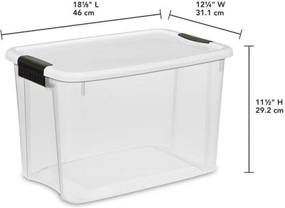 Sterilite 6-Pack 30 Quart Ultra Latch Box, Clear Storage Organizer Bins with Latching Lids - Stackable Plastic Containers for Home Organization in Garage, Attic, Basement, and Closet