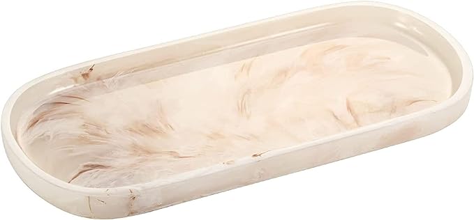 Emibele Jewelry Organizer Oval Resin Tray, Bathroom Kitchen Dresser Vanity Tray Jewelry Dish Ring Holder Cosmetic Organizer for Candle Perfume Soap Shampoo Small Plant Home Decor, Ink Khaki