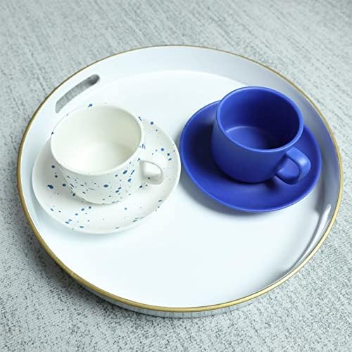 Spsyrine Round White Decorative Tray, 13" Plastic Serving Table Tray with Handles for Ottoman, Coffee Table, Bathroom, Kitchen, Living Room - Image 3