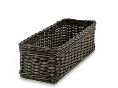 The Basket Lady Narrow Rectangular Wicker Storage Basket, Small, 16 in L x 6 in W x 5 in H, Antique Walnut Brown