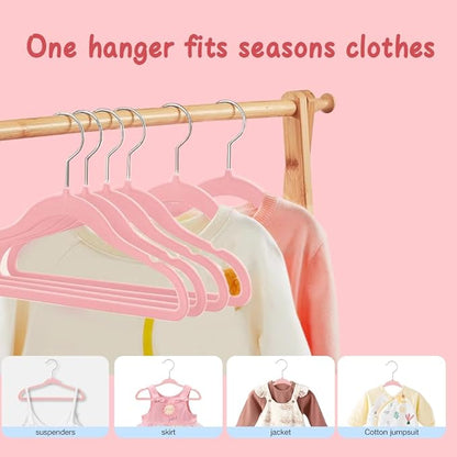Stormix Baby Velvet Hangers, 50 Pack Children's Clothes Hangers Non-Slip Kids Hangers for Infant/Toddler Pink