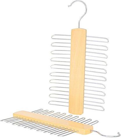 Wooden 20 Bar Tie Rack Hanger - Scarf, Belt, Accessory Organiser, White Solid Wood Tie Hanger 23x3.8x1.2cm