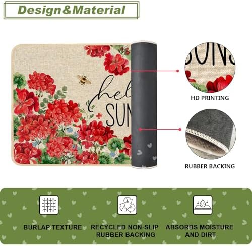 Baccessor Spring Summer Doormat 17x36 inch, Geranium Welcome Door Mat Rug for Floor Non Slip Rubber Backing Holiday Decor for Indoor Outdoor - Image 6