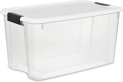 Sterilite 12-Pack Ultra Latching Box, Storage Bins with Lids, Clear Plastic, 70 Quart - Heavy-Duty Organizing Containers for Closet, Bathroom, and Office