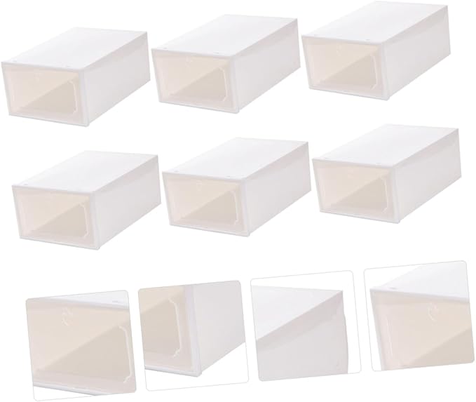 6pcs Large Capacity Shoe Storage Boxes with Flip-top Compartments Thickened Plastic Shoe Organizer for Closet and Home Storage in Pearl White
