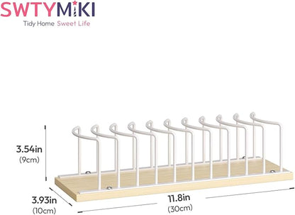 SWTYMIKI Hat Stand for Baseball Caps - Wood & Metal Tabletop Hat Organizer Storage Display Rack, Holds up to 10 Caps for Desk, Closet Shelf, Dresser (White)