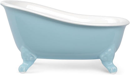 6.1" Vintage Ceramic Mini Decorative Clawfoot Bathtub Bar Soap Dish, Kitchen Sponge Holder and Shower Tray for Bathroom, 1 Pack (Baby Blue)