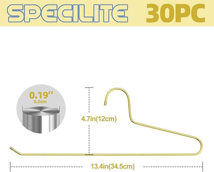 SPECILITE 30 Pack Open Ended Metal Gold Pants Hangers for Jeans, Slacks, Leggings, Towel, Scarf, Heavy Duty & Space-Saving