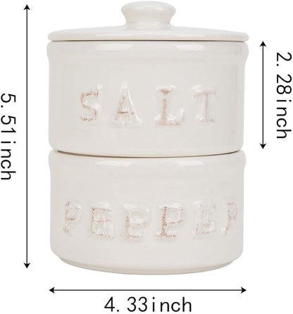 Vintage Ceramic Salt and Pepper Shaker Set Condiments Cellar Stacking Bowls With Lid