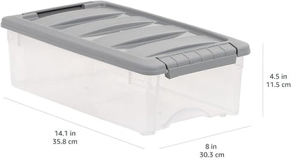 Amazon Basics Plastic Storage Containers with Secure Latching Lids, Stackable Organization Bins for Organizing, Clear/Grey, 5 Quart, Set of 10