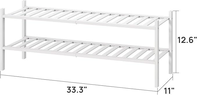 viewcare Long Shoe Rack for Entryway,Shoe Organizer for Hallway Closet, Bamboo Wood Shoe Racks for Indoor Outdoor (White, 2-Tier Long)
