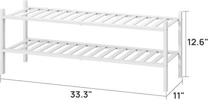 viewcare Long Shoe Rack for Entryway,Shoe Organizer for Hallway Closet, Bamboo Wood Shoe Racks for Indoor Outdoor (White, 2-Tier Long)