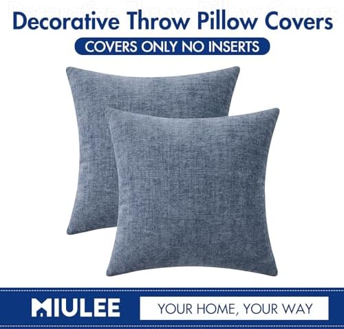 MIULEE Soft Chenille Throw Pillow Covers Dark Grey Blue 16x16 Pack of 2 - Image 6