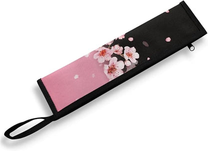 COEQINE Cherry Blossom Floral Utensil Case Reusable Portable Flatware Organzier Bag Tableware Carrying Case Chopsticks Knife Fork Spoon Straw Storage Case Zipper Bag for Cutlery Kit