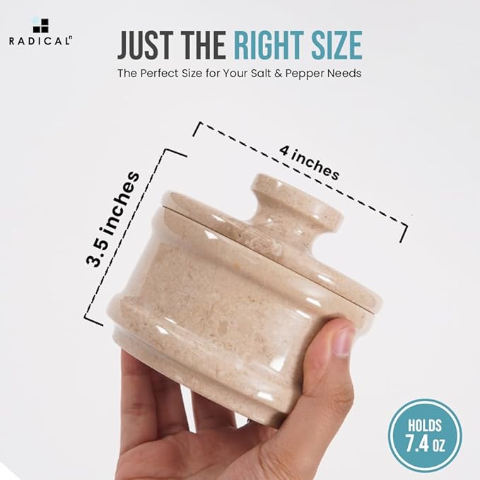 Radicaln Marble Salt Cellar with Lid 4" Inch Verona Handmade Salt Jar & Spice Storage Containers For Kitchen Countertop, Ideal Sugar Bowl & Salt dish For Table