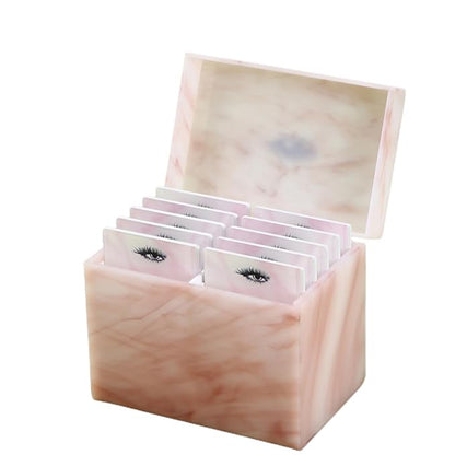 10 Layers Acrylic Eyelash Storage Box,Eyelash Holder Extension Tool,Makeup Organizer False Eyelashes Glue Pallet Holder, Grafting Eye lashes Close-Packed Display with 10 Pallets (Marble Pink)