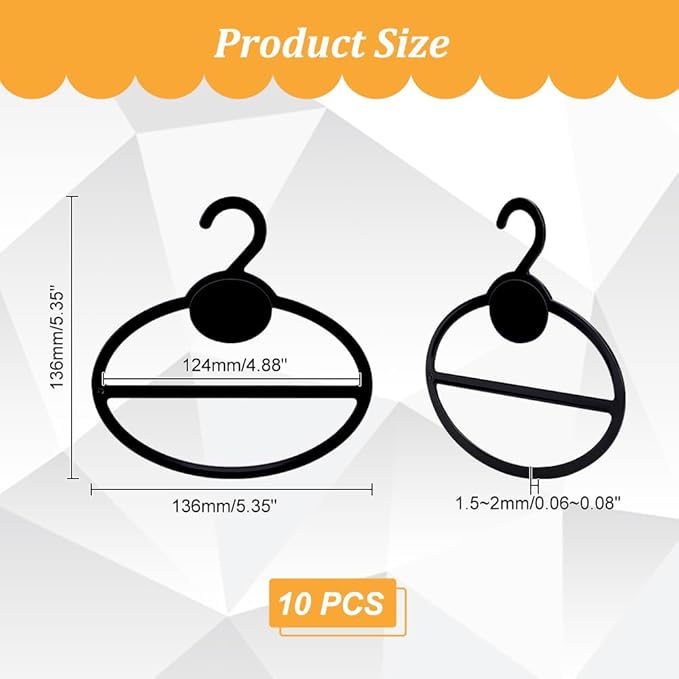 AHANDMAKER 10 Pcs Black Plastic Oval Scarf Hanger, Space Saving Scarf Holder, Tie, Belt, Headband Organizer, 5.35 Inch