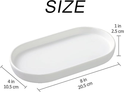 White Round Soap Dispenser Tray - 8'' Ceramic Vanity Tray for Bathroom Decorative, Jewelry Ring Dish, Comestic Holder, Kitchen Sink Countertop Organizer Plate