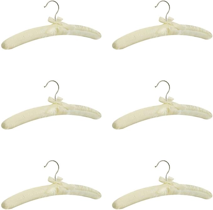 Set of 6 Pieces 15 Inch Length Ivory Smooth Satin Padded Bridal Cloth Hangers