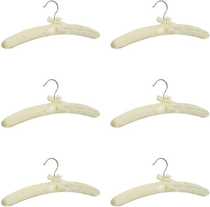 Set of 6 Pieces 15 Inch Length Ivory Smooth Satin Padded Bridal Cloth Hangers