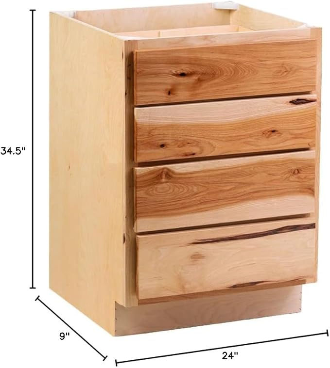 Quicklock RTA (Ready-to-Assemble) | Base Kitchen Cabinets - Shaker Style | Made in America (Rustic Hickory, 18" Wx34.5 Hx24 D 4 Drawer)