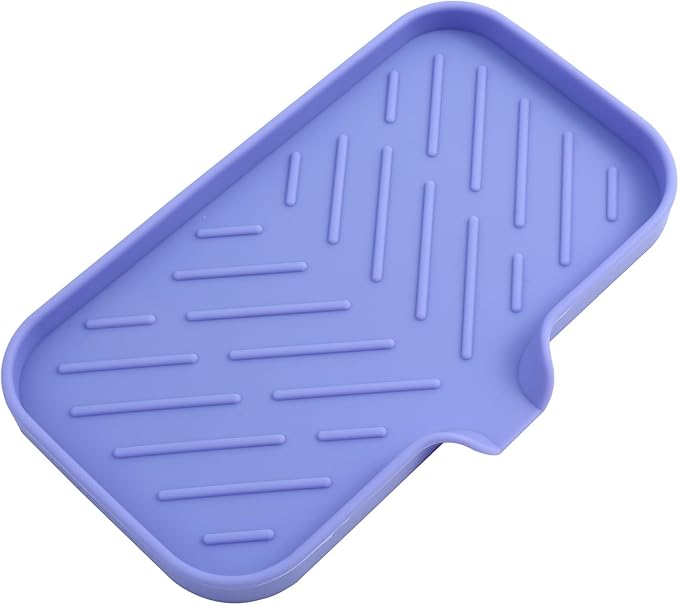 MicoYang Silicone Bathroom Soap Dishes with Drain Spout-Bathroom and Kitchen Sink Organizer,Sponge Holder,Dish Soap Tray,Perfect for Dispenser,Scrubber,Bottle on Sink or Counter-Light Purple 9.6"×5.3"