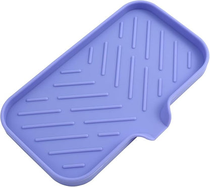 MicoYang Silicone Bathroom Soap Dishes with Drain Spout-Bathroom and Kitchen Sink Organizer,Sponge Holder,Dish Soap Tray,Perfect for Dispenser,Scrubber,Bottle on Sink or Counter-Light Purple 9.6"×5.3"