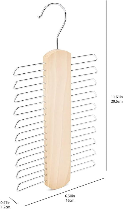 Amazon Basics 20 Bar Wooden Tie Hanger & Belt Rack, Closet Organizer, Natural, 2-Pack