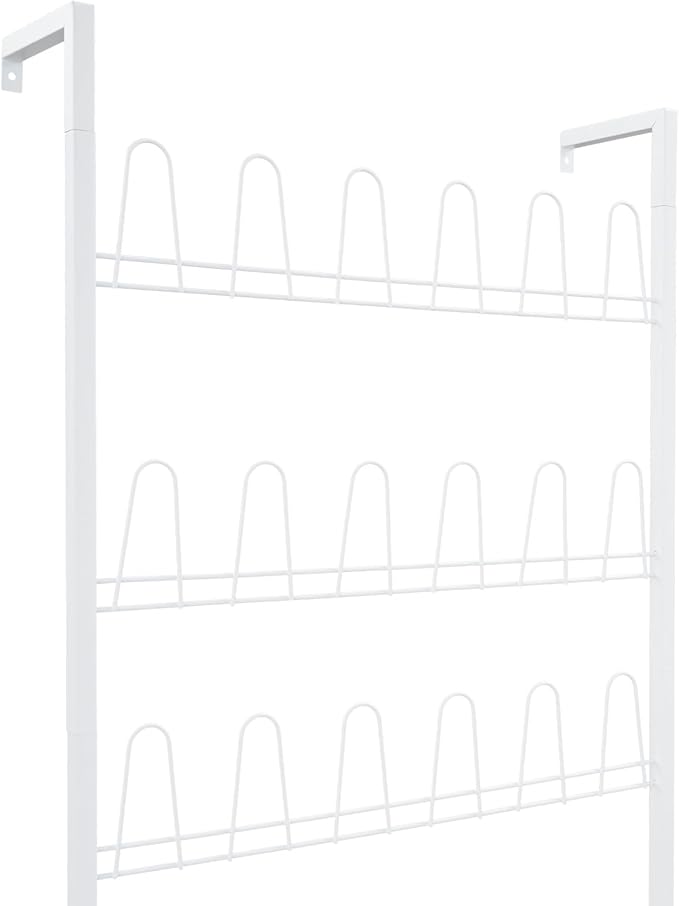 6 Tiers Metal Hanging Shoe Rack for 18 Pairs, Space-Saving Shoe Storage Shelf, Wall Mounted Shoe Organizer Tower for Entryway, Home, Retail Stores (White)