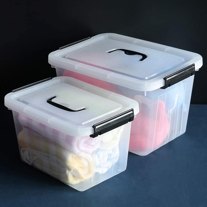 Wekioger 3 Pack Mixed Size Plastic Storage Bins for Multiuses, Clear Latching Storage Box (12Qt, 6Qt, 3.5Qt)
