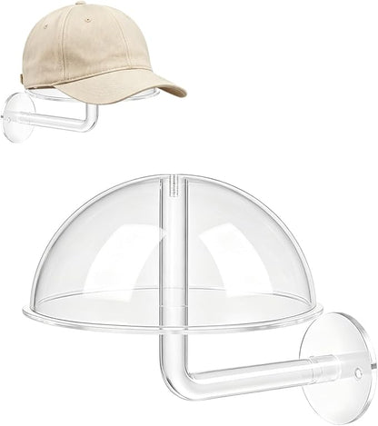 BestYiJo Acrylic Hat Stand Wall Mount, Clear Hat Display Holder Rack for Baseball Caps Wigs, Space Saving Hat Organizer for Bedroom Store Closet