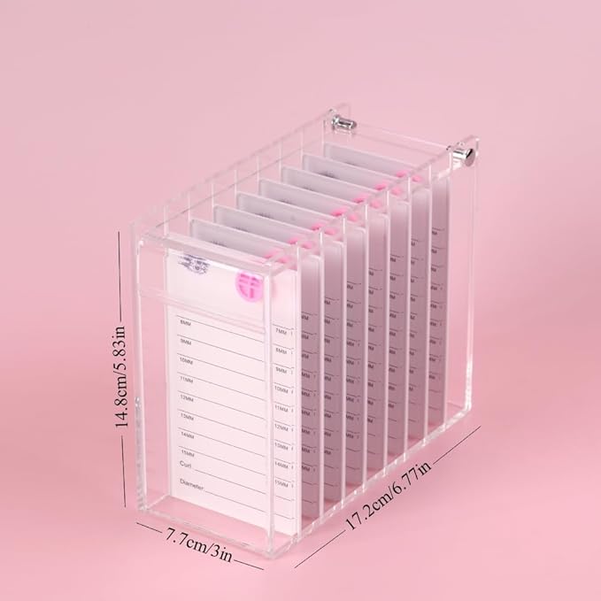 8 Layers Acrylic Eyelash Storage Organizer, Grafting False Eyelashes Display with 8 Pallets, Dustproof Cosmetic Beauty Extension Supplies (White)