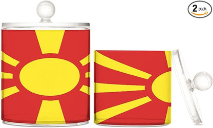 DOMIKING Flag Macedonia 2 Pack Bathroom Canisters Cotton Swab Holder Dispenser Plastic Cotton Ball Jar Acrylic Storage Containers for Cotton Swab Cotton Ball Cotton Round Pads