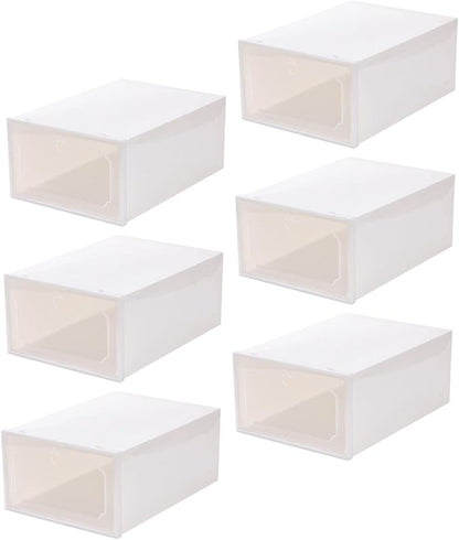 6pcs Large Capacity Shoe Storage Boxes with Flip-top Compartments Thickened Plastic Shoe Organizer for Closet and Home Storage in Pearl White