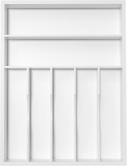 Utensil Organizer Silverware Drawer Organizer - 7 Slots Bamboo Cutlery Organizer Multi-Purpose Silverware Divider for Kitchen Flatware, Hair Accessories, Repair Tools, Art Set W13”x L17” (White)