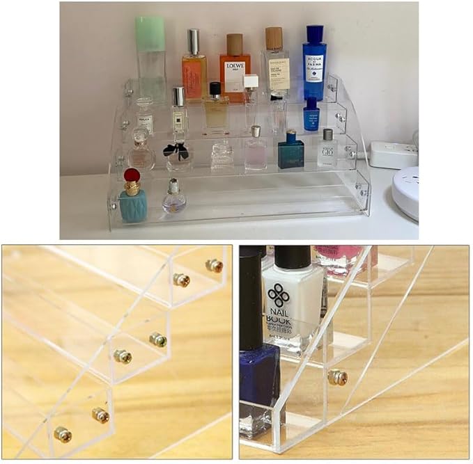 Nail Polish Organizer Display Rack 4 Layers Clear Acrylic Nail Polish Set Holder Tray for Nail Gel Polish Kit Fingernail Quick Dry Nail Lacquer Essential Oils Set Bathroom Counter Organizer