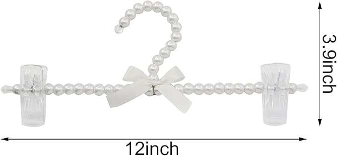 XGNG 2PCS Pearl Plastic Bowknot Clothes Rack with Clip Artificial Pearl Hangers Pearl Pants Hangers for Trousers Jeans Skirts, White