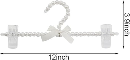 XGNG 2PCS Pearl Plastic Bowknot Clothes Rack with Clip Artificial Pearl Hangers Pearl Pants Hangers for Trousers Jeans Skirts, White