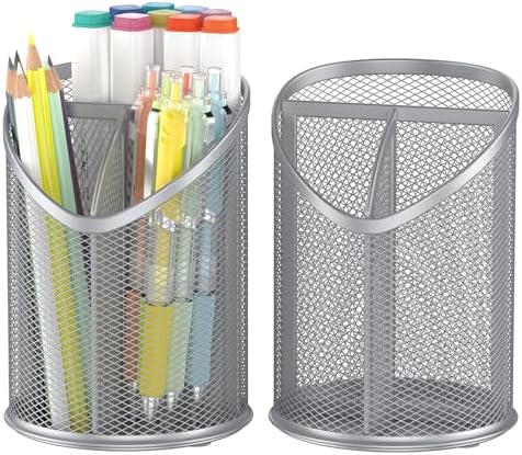 Delifox 2 Pack Pen Holder Mesh Round Pencil (Silver) by Delifox