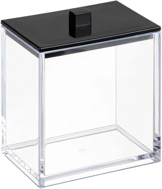 mDesign Plastic Rectangle Apothecary Canister - Organizer for Bathroom Vanity Countertop Shelf Decor - Holds Cotton Swabs, Soap, Makeup, Bath Salts - Lumiere Collection - 2 Pack - Clear/Black