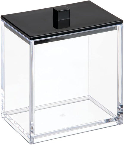 mDesign Plastic Rectangle Apothecary Canister - Organizer for Bathroom Vanity Countertop Shelf Decor - Holds Cotton Swabs, Soap, Makeup, Bath Salts - Lumiere Collection - 2 Pack - Clear/Black
